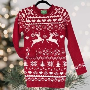 Happy Holidays Nordic Christmas Sweater Dress Long Sleeve Knit Girls Size 10 12